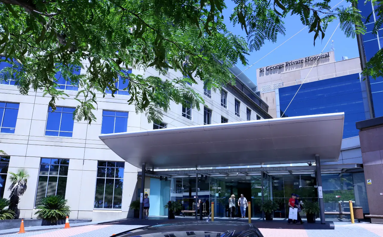 Main entrance St George Private Hospital in Kogarah, Sydney, NSW, Australia